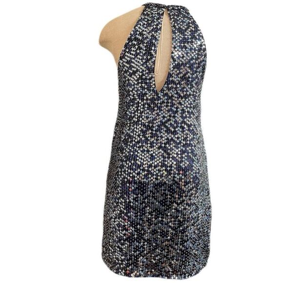 PARKER Sequin Beaded Aquarius Blue Keyhole Halter Cocktail Dress Evening Size 4 - Picture 3 of 14